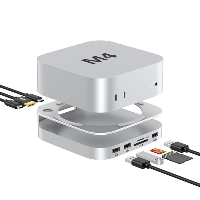 Akyyajaure Mac Mini-Hub: 10-in-1 Aluminium-Ständer und Dock für Mac Mini M4 Pro