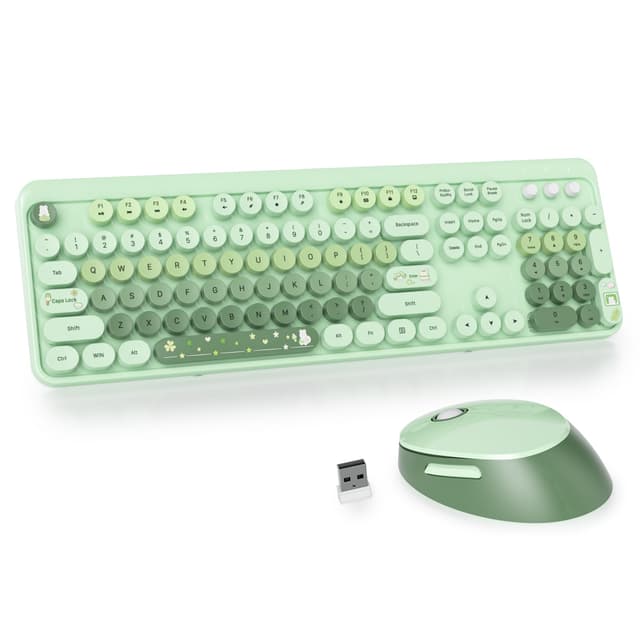SOLIDEE Kabellose Tastatur- und Maus-Kombination, Retro-Schreibmaschinen-Tastatur, 2.4GHz Runde Tastenkappe Tastatur - Mixed Green