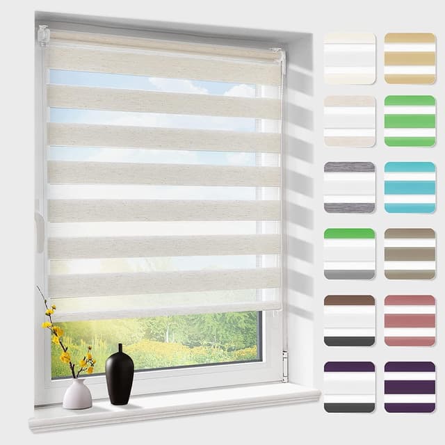Doppelrollo Klemmfix ohne Bohren, Duo Rollos für Fenster & Tür - Natur B80 x H100cm