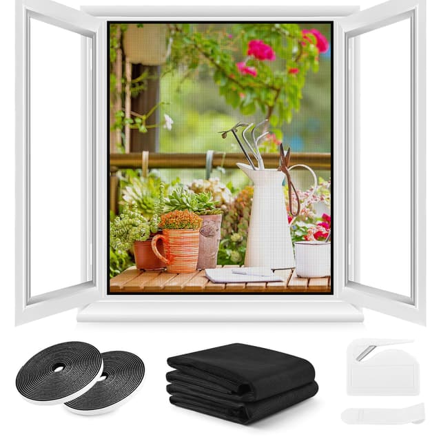 🪟🦟 Fliegengitter Fenster ohne Bohren, DIY 150x180cm, 2 Stück, Schwarz