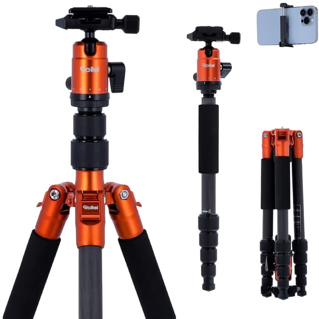 📸 Rollei Compact Traveler No.1 Carbon Orange, 145cm Kamera Stativ Packmaß 34cm