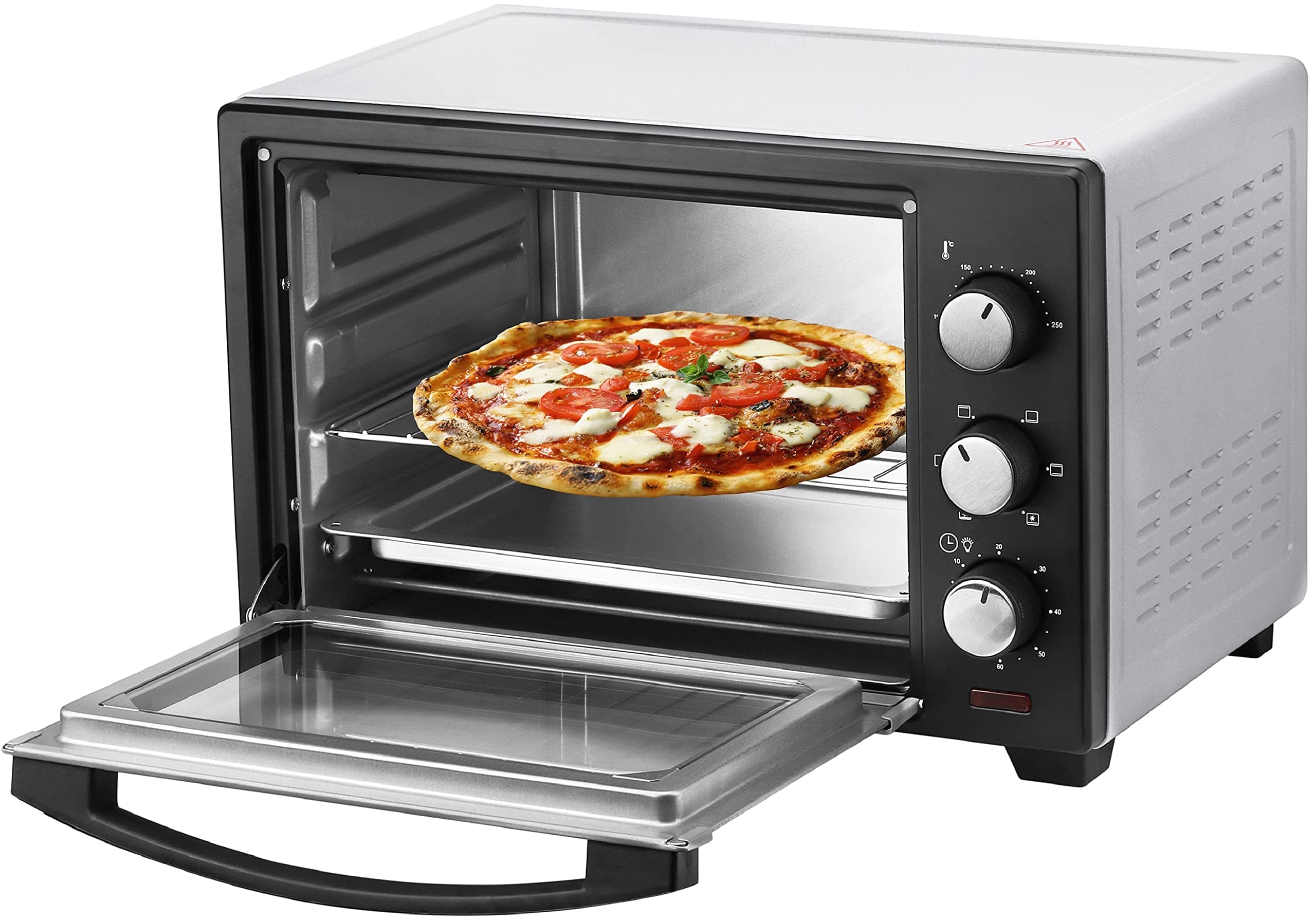 STEInBORG Mini Backofen 25 Liter | Pizza-Ofen | 🍕 3in1 Backofen | Minibackofen | Miniofen | Krümelblech | Ober-/Unterhitze | Konvektion | 60 min.Timer | 1.600 Watt (25 Liter Edelstahl)