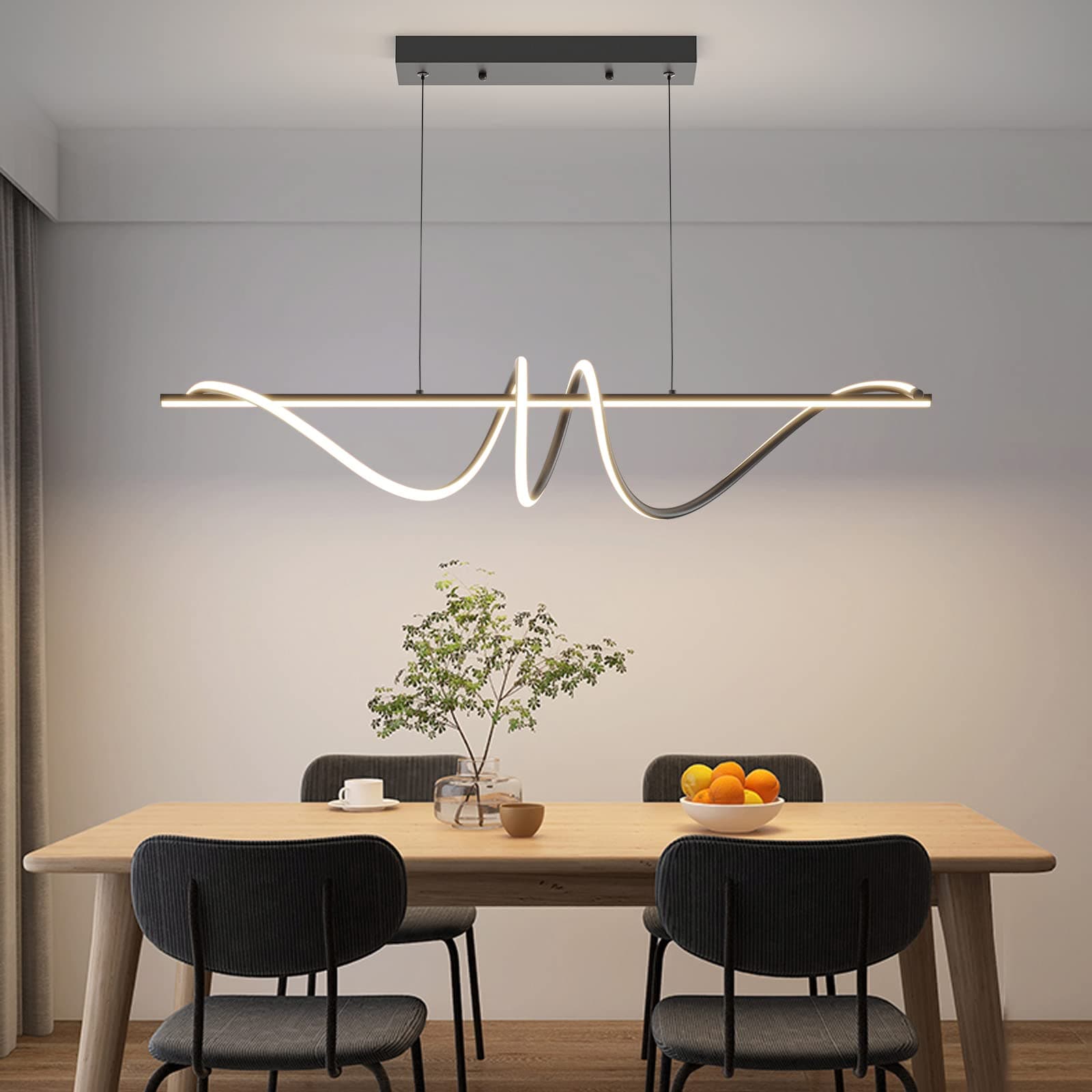 Mikeru 120cm Schwarze Spiral LED Pendelleuchte - Modern und Dimmbar