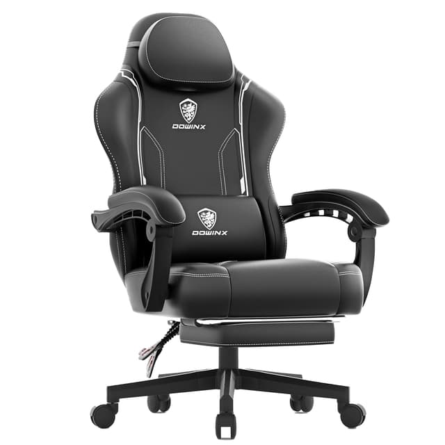 🎮 Dowinx Gaming Stuhl | Ergonomischer Gamer Sessel aus PU-Leder | Massagefunktion | Schwarz