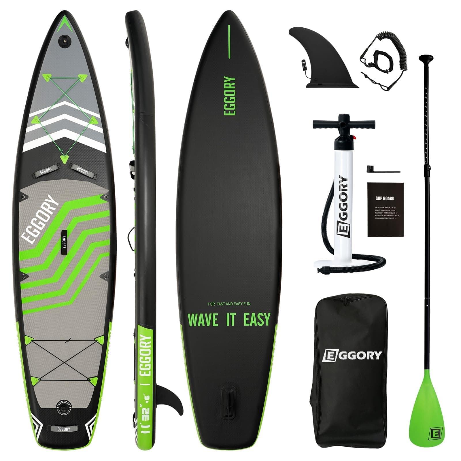 Aufblasbares Paddle-Brett, Extra Breites Stand-Up-Paddle-Brett, SUP-Brett mit Abnehmbarer Finne, Schwimmendes Paddel, Handpumpe, Reise-Brett Grau Grün 🌊
