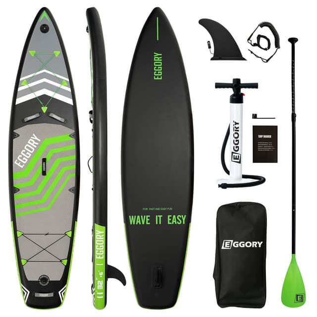 Aufblasbares Paddle-Brett, Extra Breites Stand-Up-Paddle-Brett, SUP-Brett mit Abnehmbarer Finne, Schwimmendes Paddel, Handpumpe, Reise-Brett Grau Grün 🌊