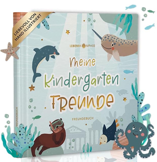 🎨📚 LEBENSKOMPASS Freundebuch Kindergarten Atlantis 🐬 - Freundschaftsbuch mit handillustrierten Charakteren
