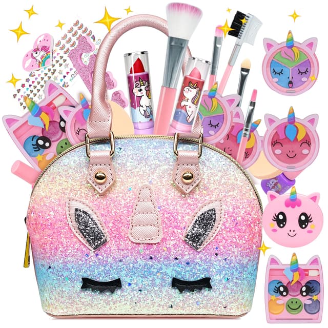 🦄 Einhorn Kinderschminke Schminkkoffer - Mädchen Spielzeug, Waschbar Schminke Kinder Make Up Set, Weihnacht & Geburtstags Geschenke für Mädchen 4-12 Jahre Buntes Einhorn