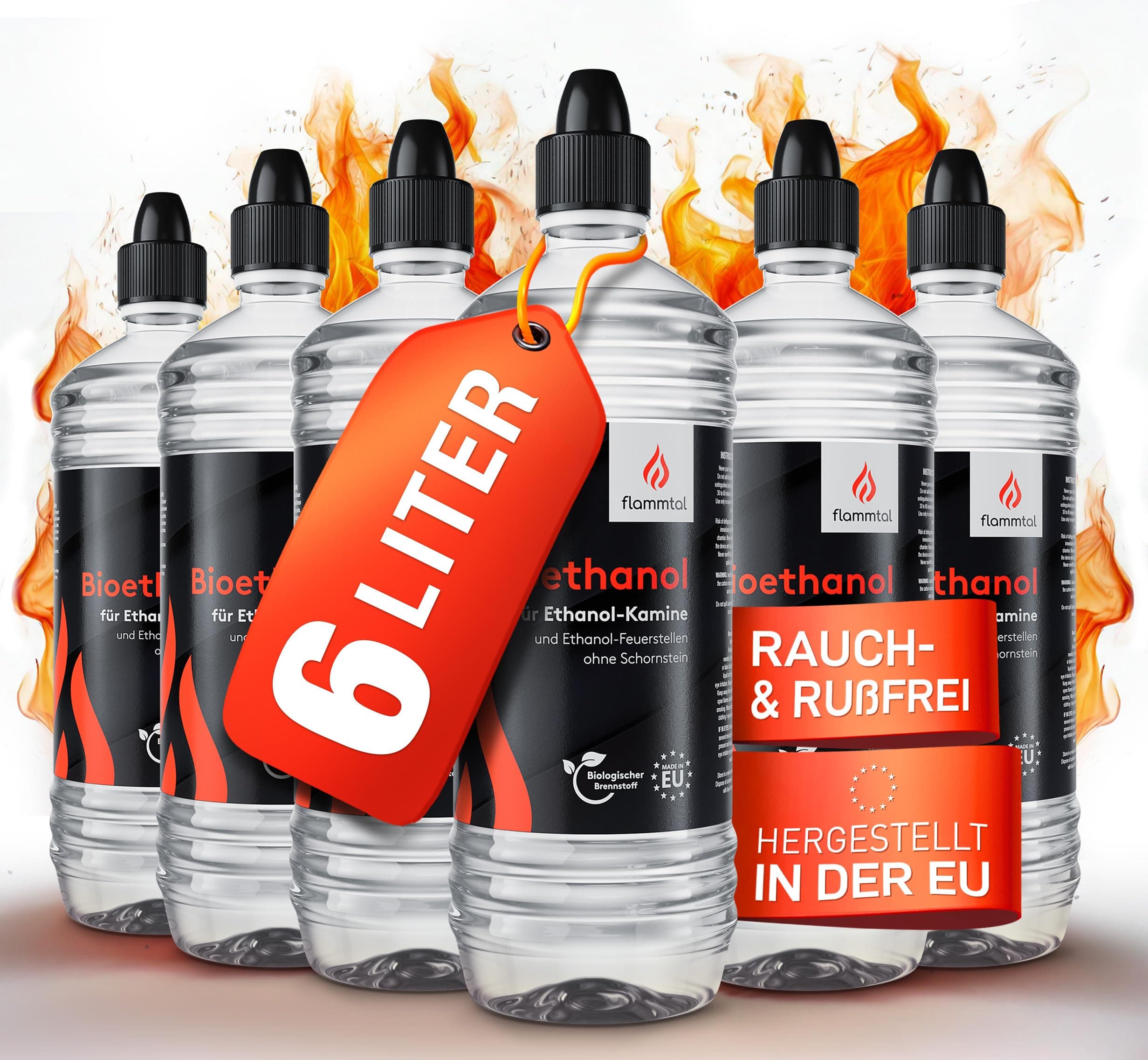 Flammtal Bioethanol für Tisch- und Standkamin [6x1 Liter]