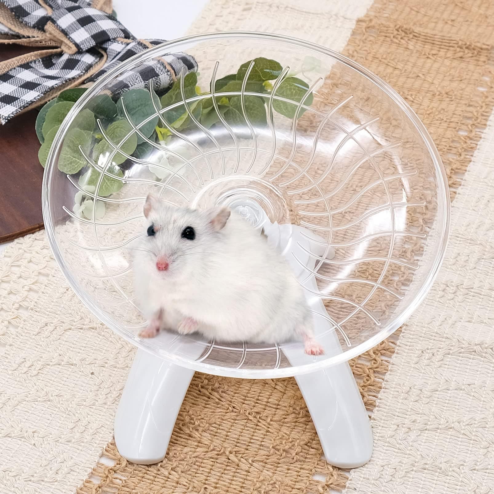 🐹 INHEMING Hamster Laufrad aus Kunststoff, 7 Zoll Hamster Fliegende Untertasse, Weiß 🏃‍♂️