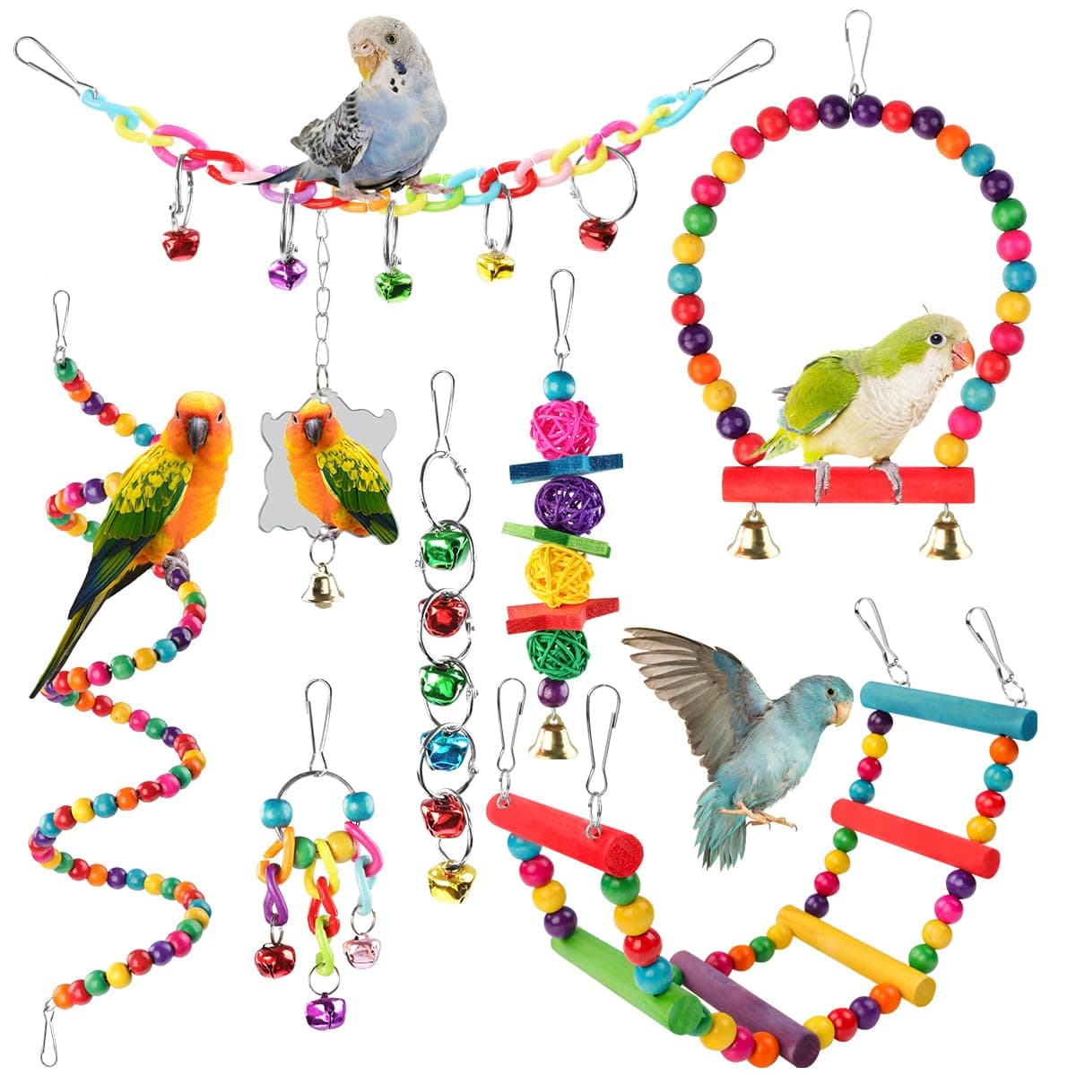 🦜 Pethee 8 Stück Vogelspielzeug für Wellensittiche und Papageien 🐦