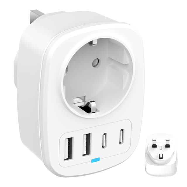 🌍 UK Reiseadapter: Universal Travel UK Germany Plug Power mit 1 AC 2 USB-C 2 USB-A Ports