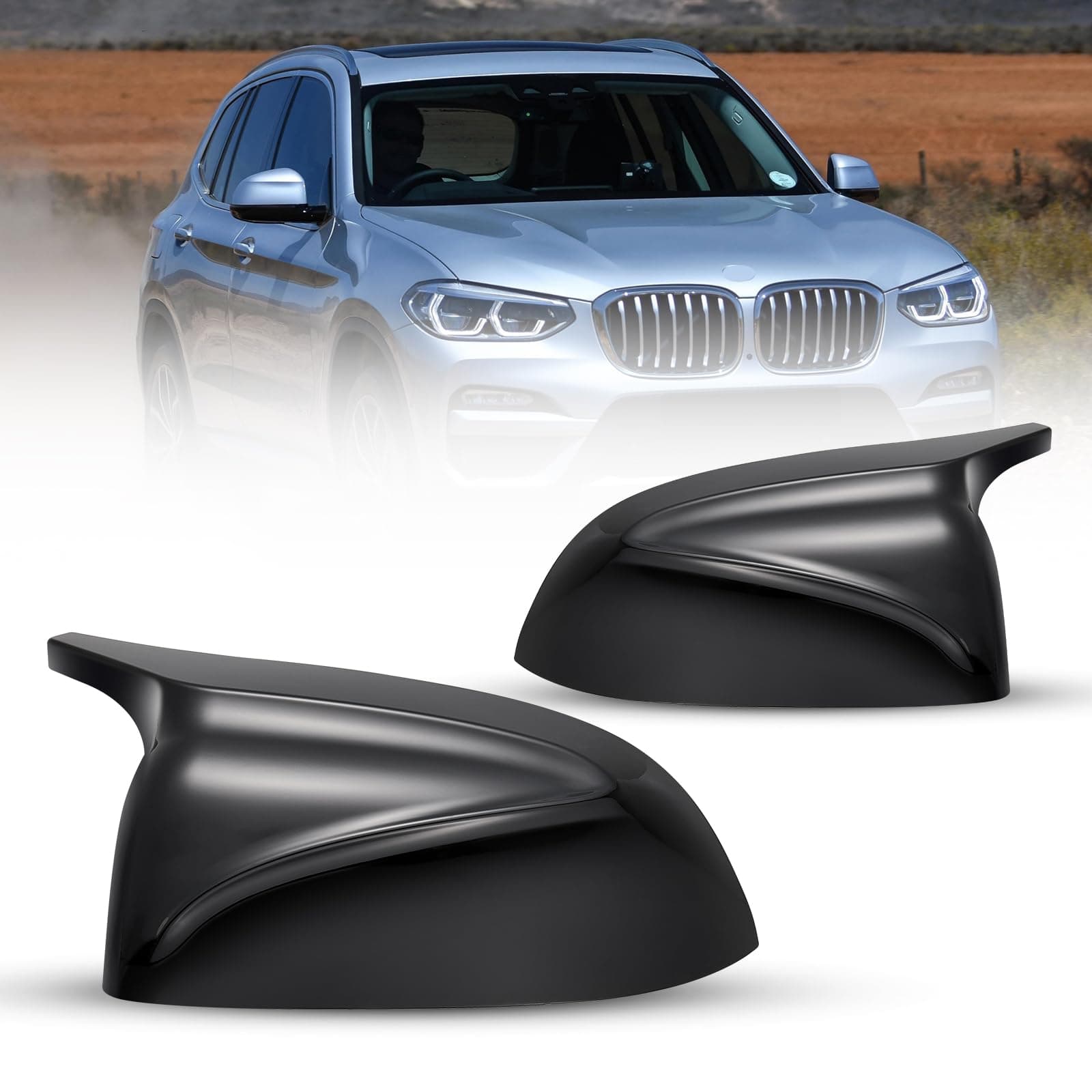 🚗 Kompatibel mit Rückspiegel Abdeckung X3 G01 G08 X4 G02 X5 G05 X6 G06 X7 G07 2019-2024 Spiegelkappen X3 X4 X5 X6 X7 Seitenspiegelgehäuse 2 PCS (Glanz Schwarz) 🛡️