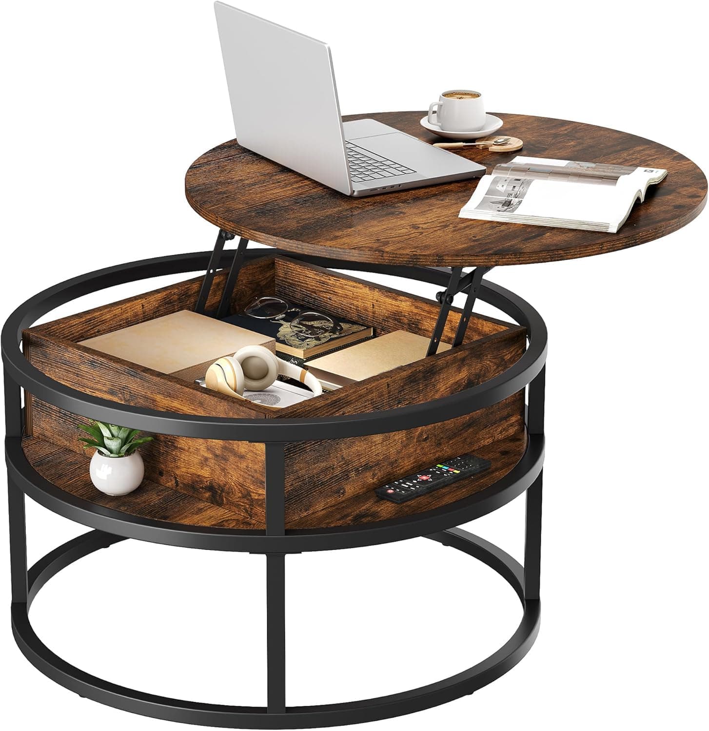🛋️ YITAHOME Couchtisch Rund mit Hebeplatte 80X80X47CM Braun 🌿
