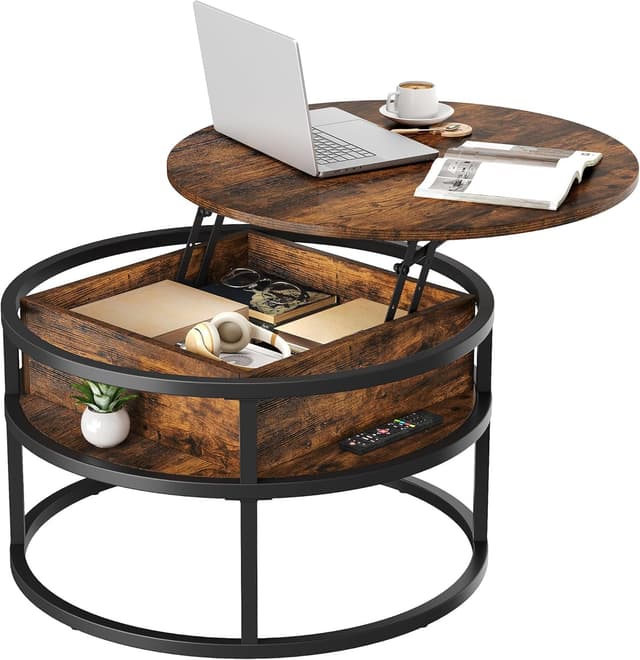 🛋️ YITAHOME Couchtisch Rund mit Hebeplatte 80X80X47CM Braun 🌿
