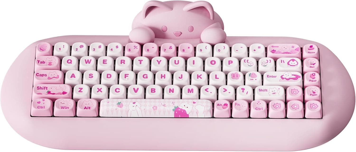YUNZII C68 Drahtlose Mechanische Tastatur,65% Gaming Tastatur Hot Swap,Triple Mode BT5.0/2.4G/Wired Tastatur,RGB Backlit NKRO,Katze Silikon Ergonomie Win/Mac(Pink Cat,Milk Switch) Milk Switch Pink Cat