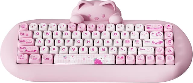 YUNZII C68 Drahtlose Mechanische Tastatur,65% Gaming Tastatur Hot Swap,Triple Mode BT5.0/2.4G/Wired Tastatur,RGB Backlit NKRO,Katze Silikon Ergonomie Win/Mac(Pink Cat,Milk Switch) Milk Switch Pink Cat