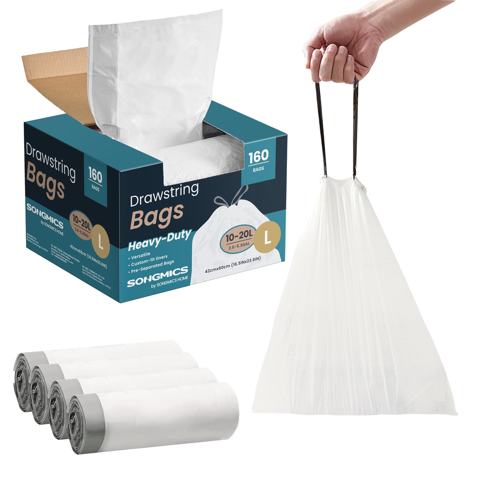 🌟SONGMICS Müllbeutel mit Zugband, hochbelastbar, Müllsäcke für 20 Liter Mülleimer🗑️
