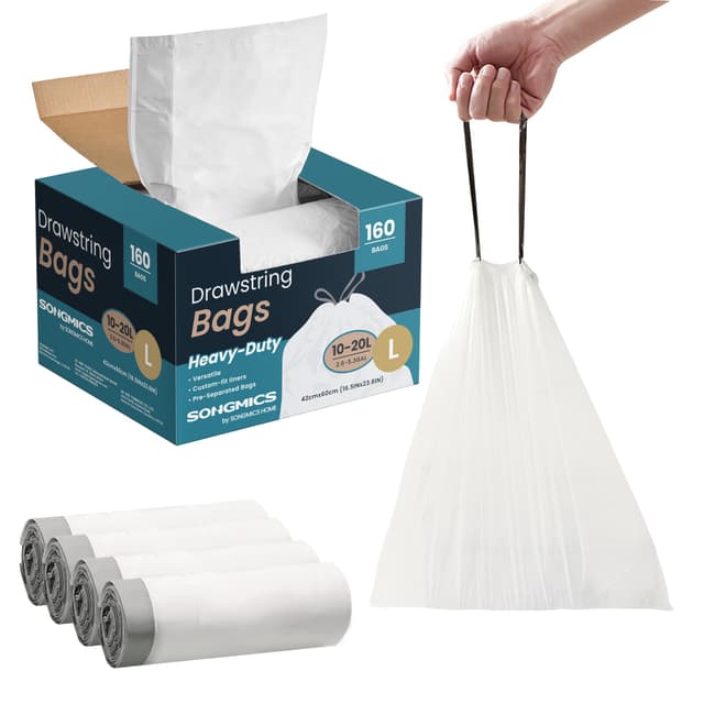 🌟SONGMICS Müllbeutel mit Zugband, hochbelastbar, Müllsäcke für 20 Liter Mülleimer🗑️