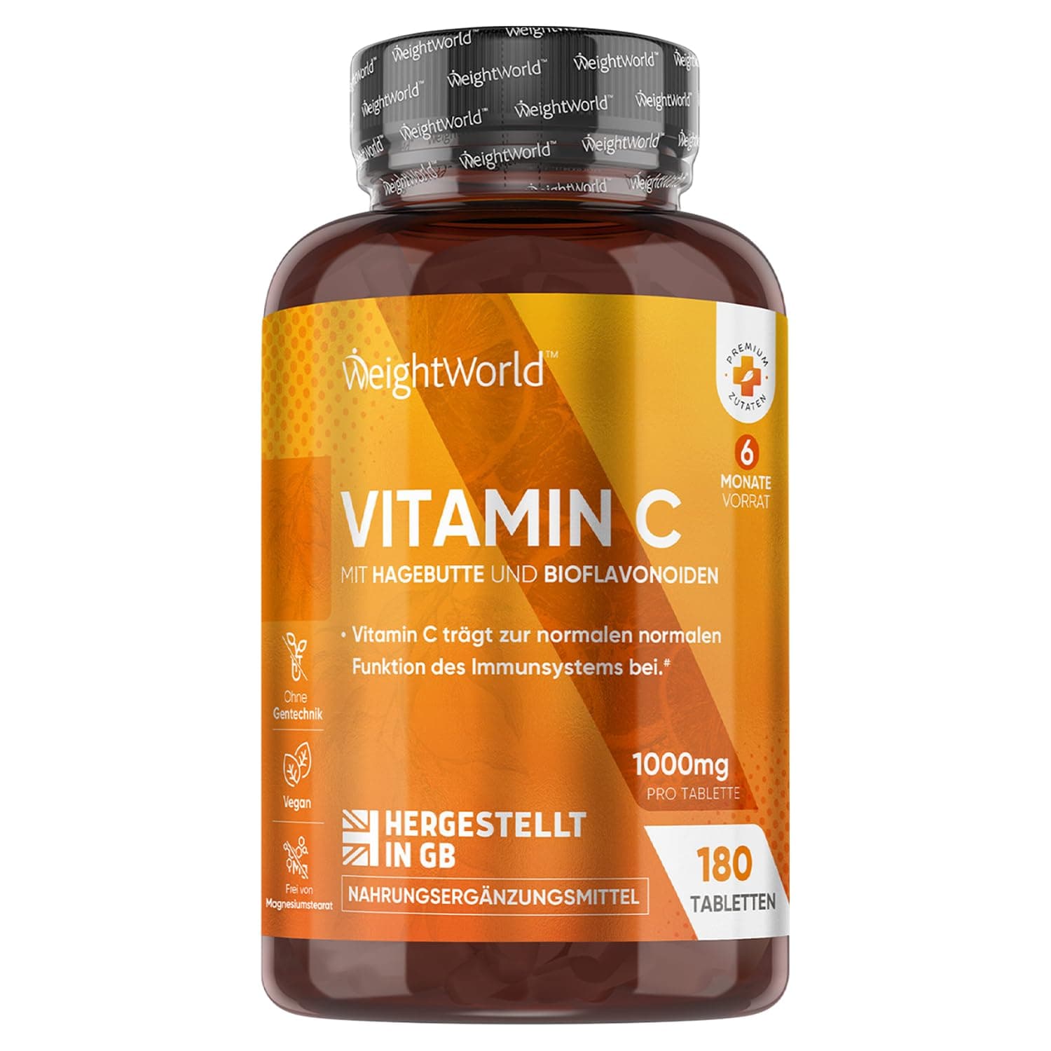 🍊 Vitamin C 1000mg pro Tablette - 180 vegane Tabletten für 6 Monate 🌿🍊