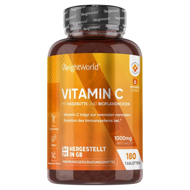 🍊 Vitamin C 1000mg pro Tablette - 180 vegane Tabletten für 6 Monate 🌿🍊