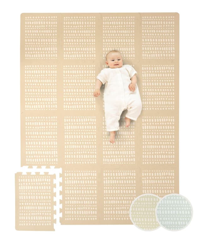 Stylische Puzzlematte Baby 1,7x1,2m Hygge Sand – 16 XL-Platten mit Kanten