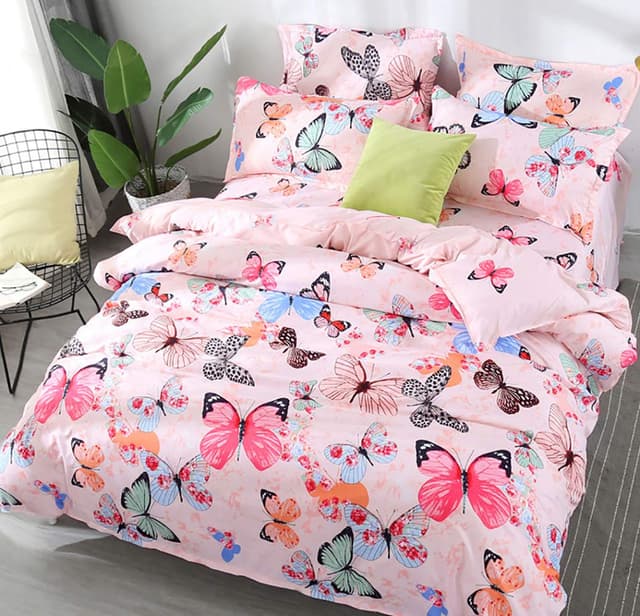 ASHANLAN Mädchen Rosa Bettwäsche Schmetterling 135 x 200 Kinderbettwäsche Pink Bunt Butterfly 100% Mikrofaser Kinder Bettbezug mit Kissenbezug 80x80 Schmetterling 135x200 + 80x80 cm
