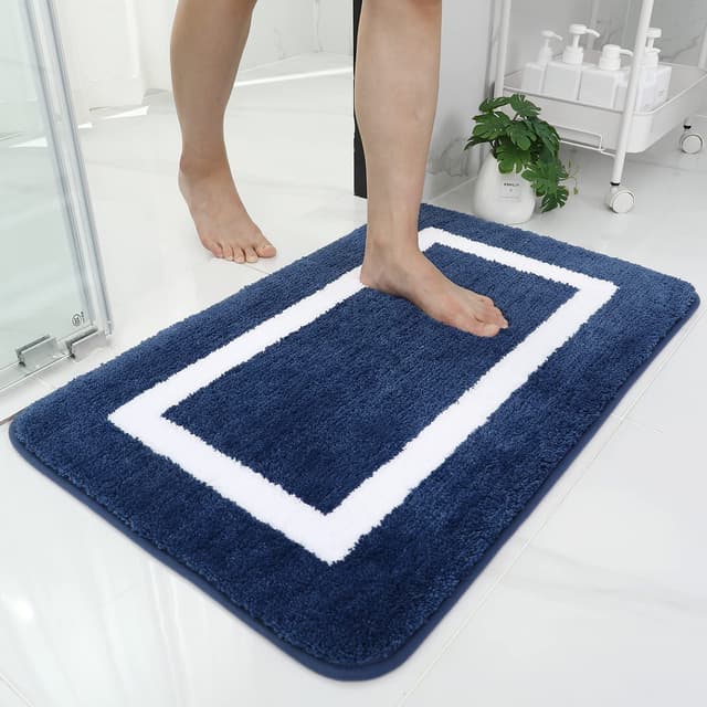 Homaxy Badezimmerteppich Badematte rutschfest Waschbar Badteppich Weiche Mikrofaser Hochflor Badvorleger – Marine Blau 40 x 60 cm