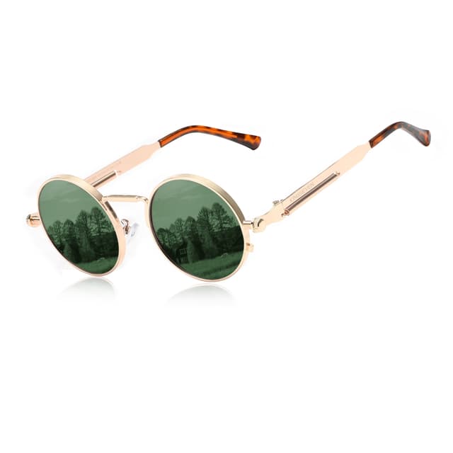 👑 KINGSEVEN Runde Sonnenbrille Herren Polarisiert Klassische Retro Gothic Steampunk Sonnenbrille Rund mit UV-Schutz Gold Grün G15 - Sonderangebot!