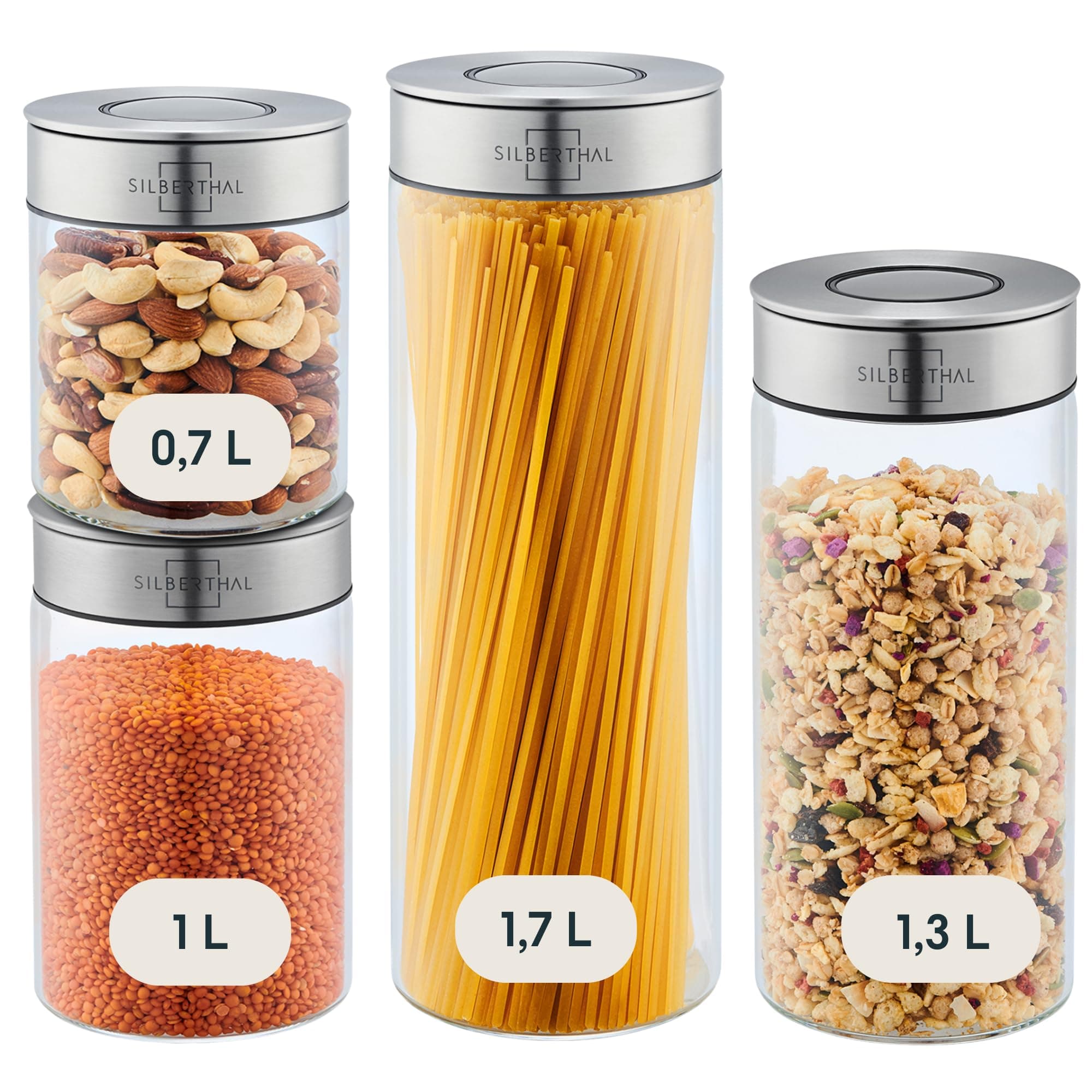 🌟 SILBERTHAL Vorratsglas mit Deckel Set - 4 Vorratsdosen für luftdichte & auslaufsichere Aufbewahrung 🌟
