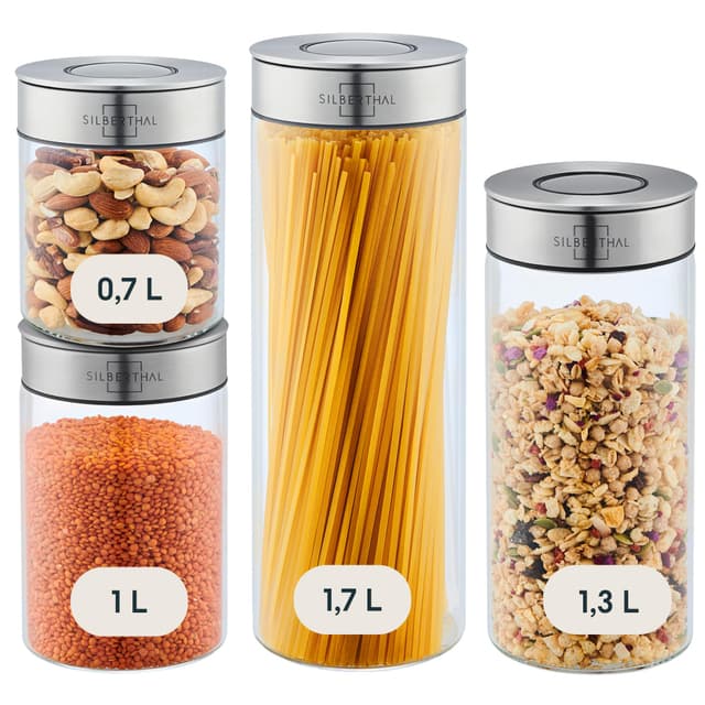 🌟 SILBERTHAL Vorratsglas mit Deckel Set - 4 Vorratsdosen für luftdichte & auslaufsichere Aufbewahrung 🌟