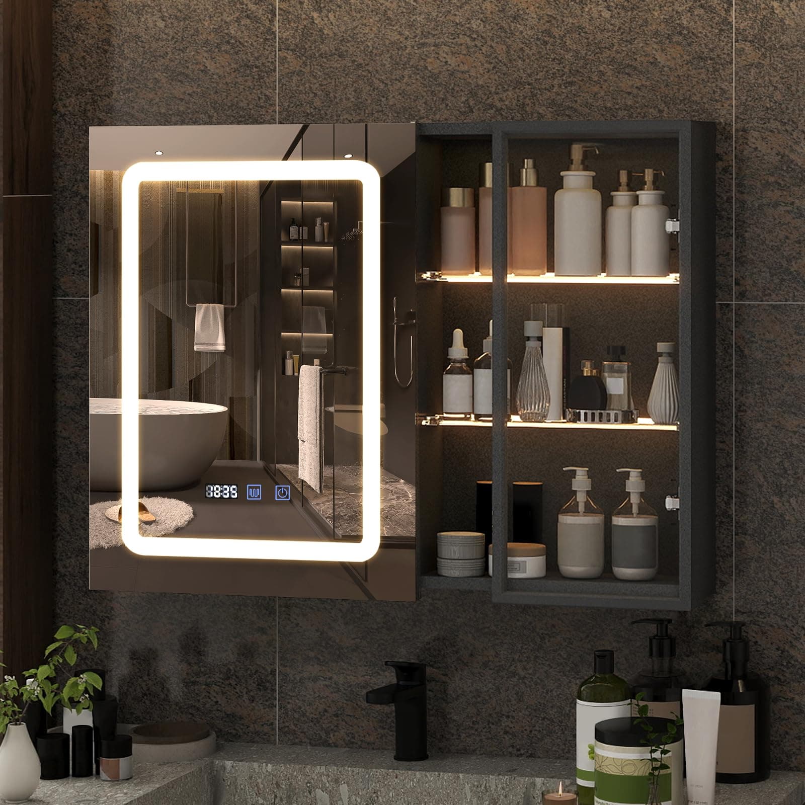 🌟 YU YUSING Badezimmer Spiegelschrank mit Beleuchtung 80x60cm 🚿 LED Badezimmerschrank mit Spiegel 🌈 Beschlagfrei & Wasserdicht 🚪