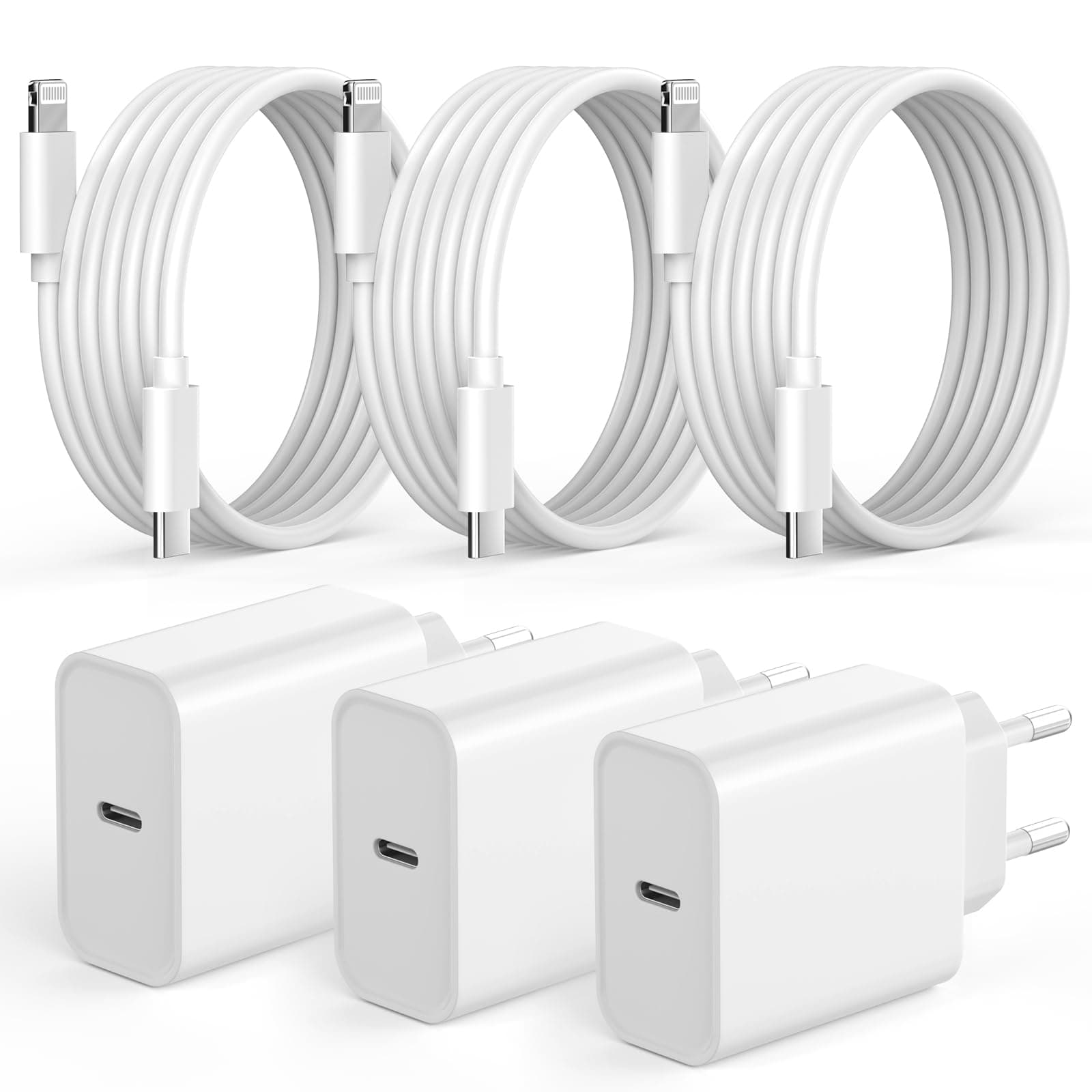 🔋 [MFi Zertifiziert] iPhone Ladegerät 6er Pack - 20W USB C Schnellladegerät und Ladekabel