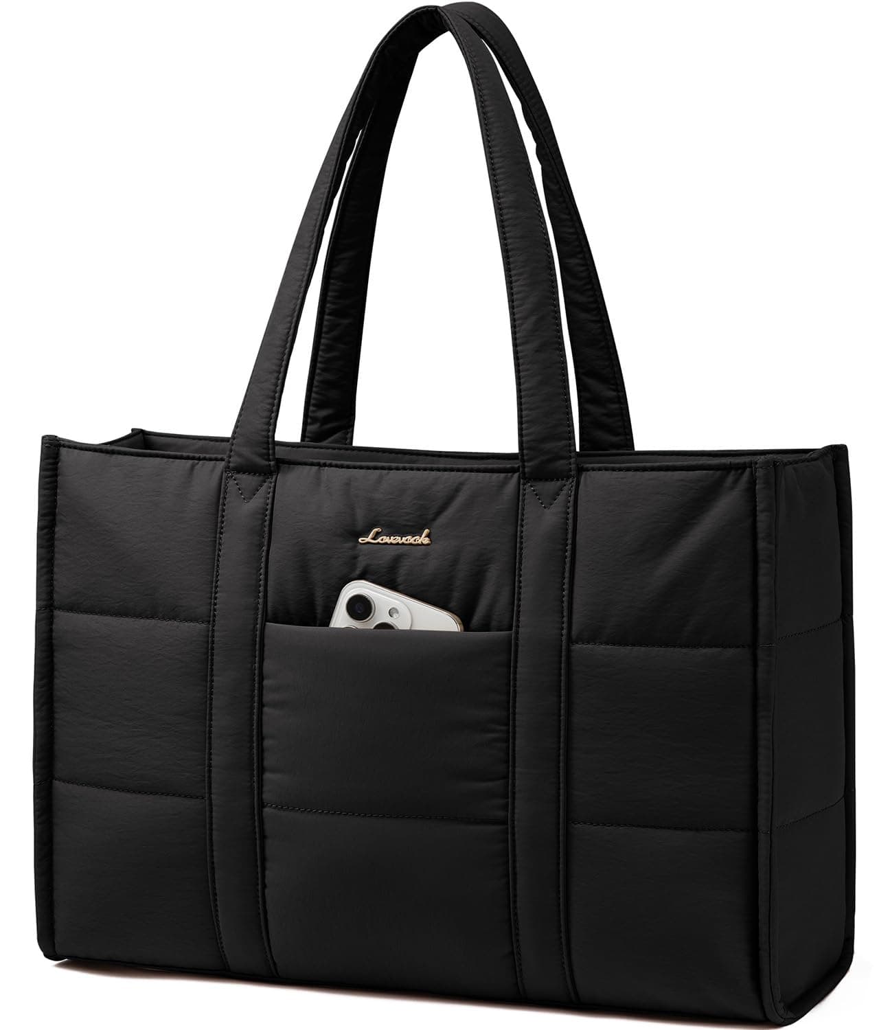 LOVEVOOK Handtasche Damen Groß - Puffer Laptoptasche 15,6 Zoll Schwarz