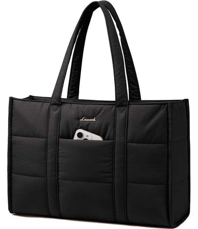 LOVEVOOK Handtasche Damen Groß - Puffer Laptoptasche 15,6 Zoll Schwarz