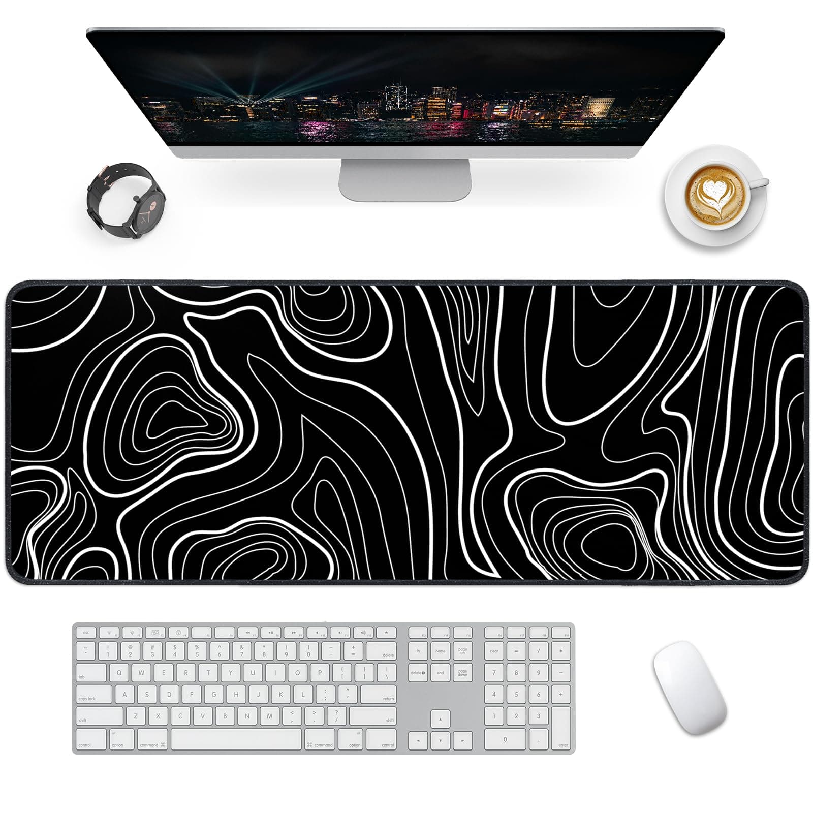 Giecy Gaming Mauspad XXL, Mousepad 900x400mm 02-Schwarze & Weiße Linien