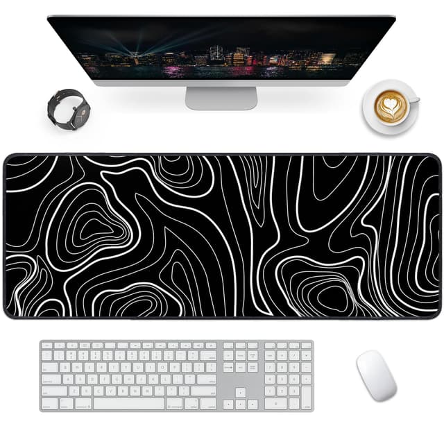 Giecy Gaming Mauspad XXL, Mousepad 900x400mm 02-Schwarze & Weiße Linien