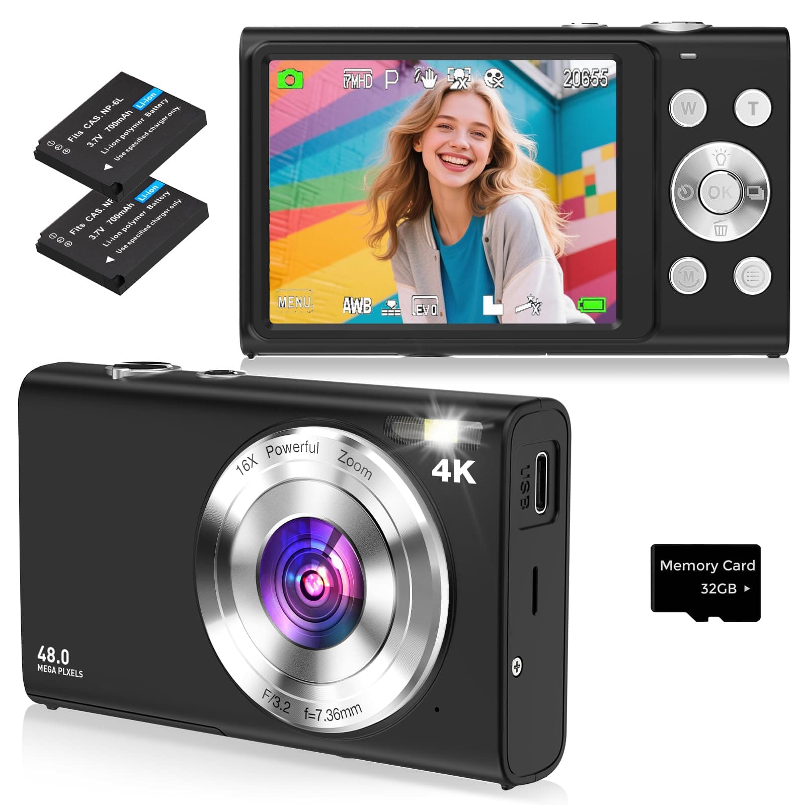 Digitalkamera 4K Autofokus Fotoapparat Fotokamera mit 32G SD Karte HD 48MP 📸