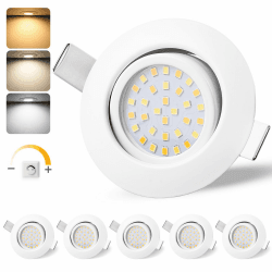 GeyouLux LED Einbaustrahler 230V IP44, 6W Dimmbar Deckenspots, Einbauleuchten 65-75mm EinbauØ, 45° Schwenkbar 3000K/4000K/6500K Flach Einbauspots, 3CCT Spots für Badezimmer Wohnzimmer 6er Set Weiß Weiß 6er Set 🌟