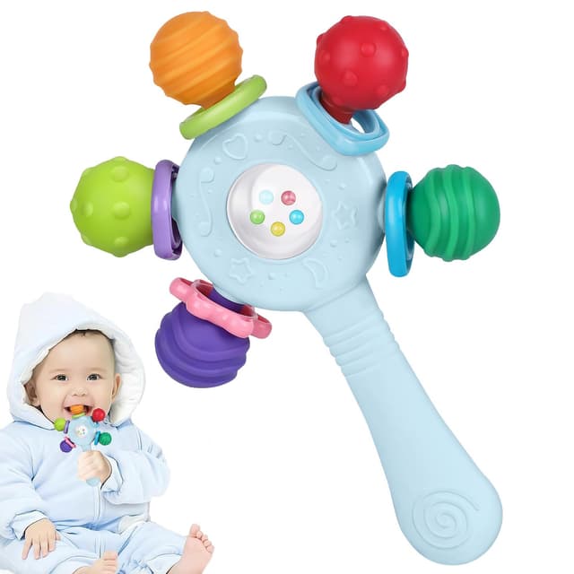 👶 Hochwertige Baby Rassel & Zahnring - BPA-frei - Design für Hörentwicklung und Zähneentwicklung 🌟