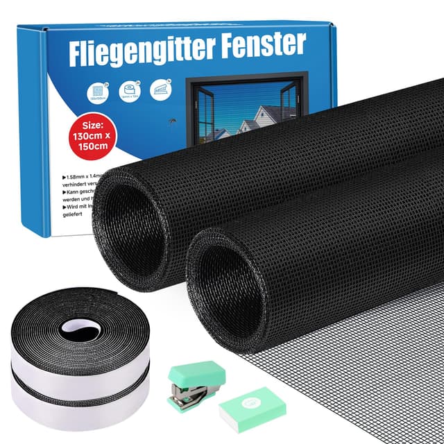 UFYTT 2 Stk Fliegengitter Fenster, 130x150cm Moskitonetz Fenster Katzensicher
