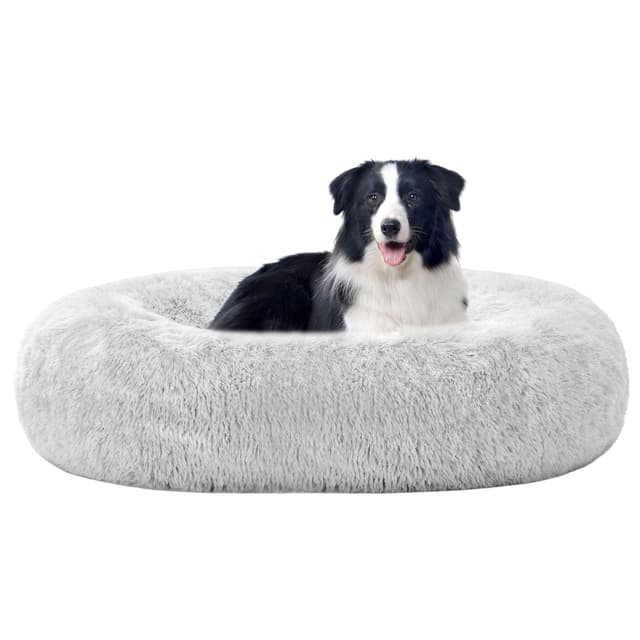 🐶🐾 Orthopädisches Hundebett Donut Kuscheliges Kissen 90 cm Ø Hellgrau - Angebot
