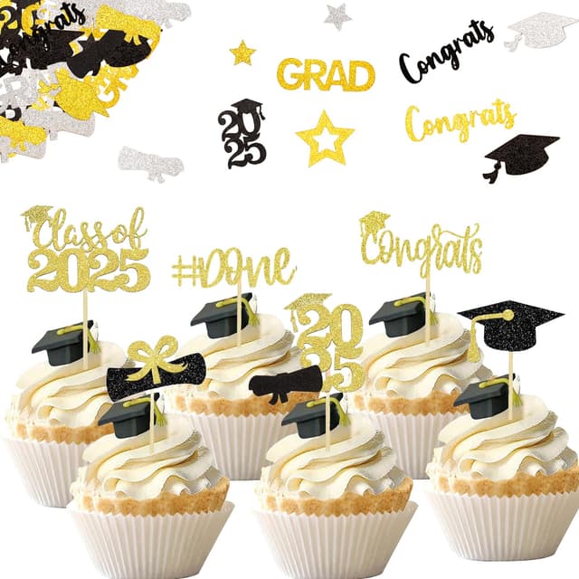 Glitzer Abschluss Deko 2025 - Tortendeko & Konfetti Set 🎓🎉