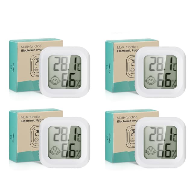 🌡️🌿 JIZZU 4 Stück Thermometer Hygrometer Innen - Smiley-Indikator - Weiß