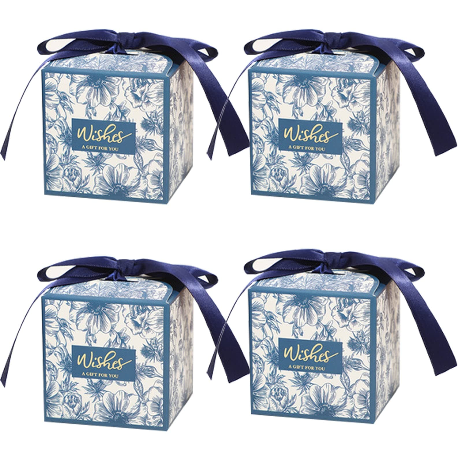 Gastgeschenk Schachtel Papier Blau 🎁 50 Stück Quadratische Geschenkbox mit Band 🎉 Candy Geschenkboxen für Hochzeit, Süßigkeit Kästen Gastgeschenk für Hochzeit Verlobung Geburtstags Weihnachten
