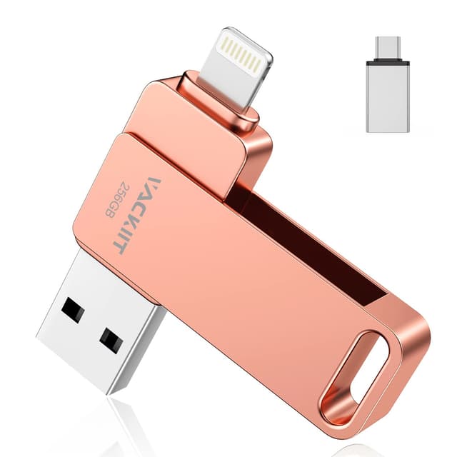 📱🔒 USB Stick 256GB für iPhone | Apple Zertifiziert | Vackiit USB C Stick | Lightning USB 3.0 | Speichererweiterung Stick | 256GB Rosa