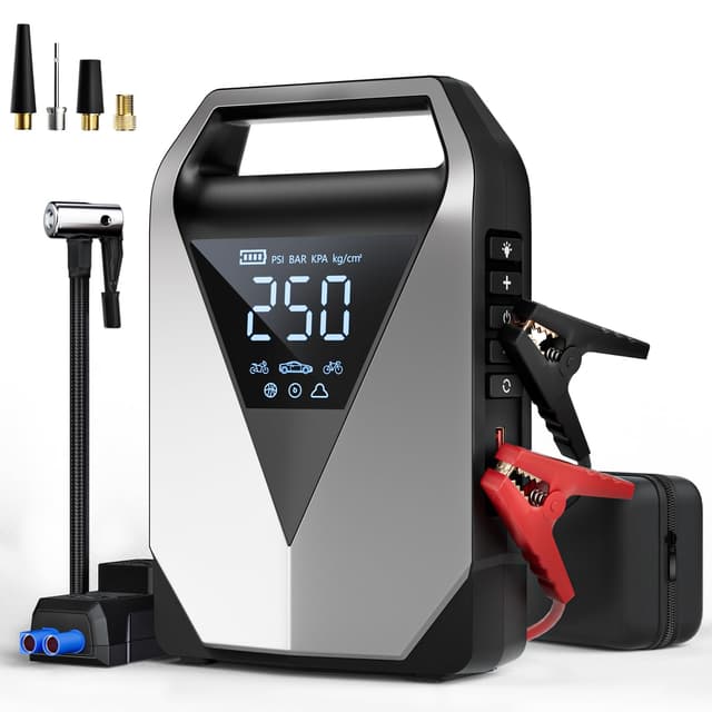 Wyxron Starthilfe Powerbank mit Kompressor, 6in1 Auto Booster Starthilfe 150PSI 3000A für 12V Jump Starter