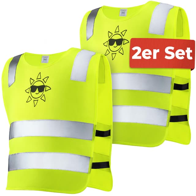 Prowiste 2er Kinder Weste Set Gelb - 𝗦𝘁𝗮𝗿𝗸 𝗦𝗶𝗰𝗵𝘁𝗯𝗮𝗿 - Universal Größe 2-12 Jahren