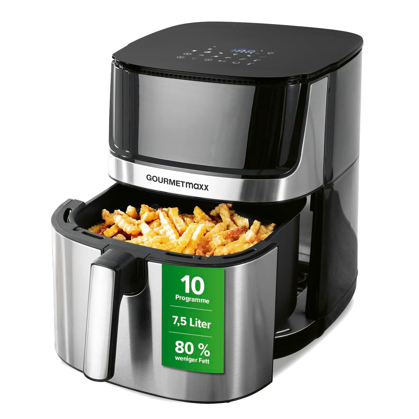 🔥 Super Deal! GOURMETmaxx 4in1-digitale Heißluftfritteuse 🍟 | Leistungsstarker Airfryer 2200 W | Fettarmes + energiesparendes Frittieren mit Touchdisplay & Timerfunktion - 7,5l