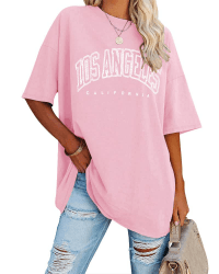 Ebifin Oversize T Shirt Damen Vintage Kurzärmeliges Rundhals Los Angeles Oberteile Tops Angebot bei HelloDeals